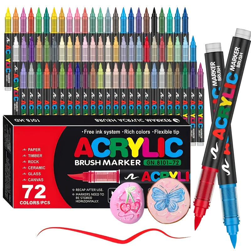72 Color Acrylic Paint Brush, Used for Rock Painting, Canvas, Card Making Acrylic Paint Brush, 30 Color Easy-to-use Paint Brush, Perfect for Canvas, Cards, Crafts, Perfect Holiday Gifts, Art Supplies