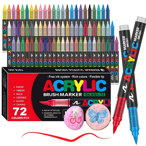 72 Color Acrylic Paint Brush, Used for Rock Painting, Canvas, Card Making Acrylic Paint Brush, 30 Color Easy-to-use Paint Brush, Perfect for Canvas, Cards, Crafts, Perfect Holiday Gifts, Art Supplies