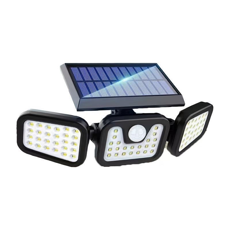 2/1pc 74LED Solar Outdoor Three-Head Sensor Wall Lamp, IP55 with 74 LED Light Beads, Wide-Angle Lighting, 3 Modes, Suitable for Garden, Courtyard, Street, Garage, Terrace And Porch Lighting