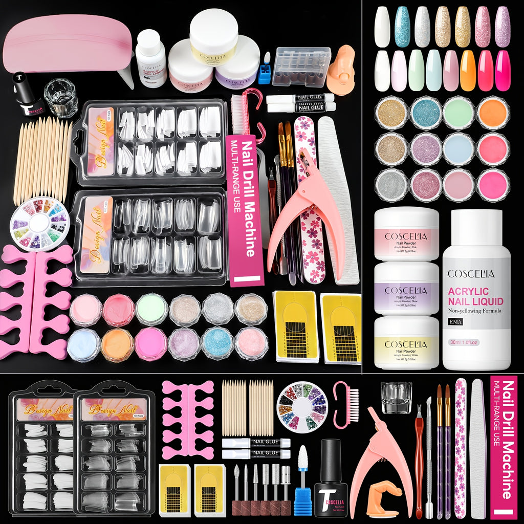 COSCELIA Acrylic Powder Set White Nude Dark Pink 3 Colorls Acrylic Powder Kit Nail Lamp Acrylic Manicure Set Gel Nail Polish Top Base Coat Acrylic Nail Manicure Suitable For Beginners Ith Naked Color