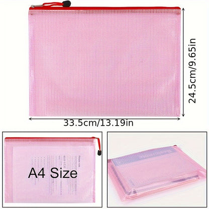 16PCS Mesh Zipper Pouch Document Bag Zip Folders Organizer For A4 Size Travel Red white green blue yellow