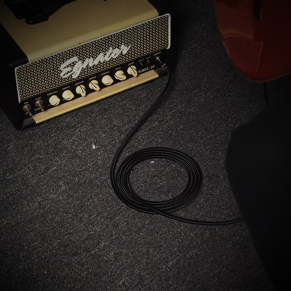 SONICAKE 10ft Guitar Amp Cable - High-Quality Braided Mylar Insulation - Professional Audio Cable, Black - 1/4 Inch Right Angle to Straight Instrument Cord - with No Electronics for Electric Guitar, Bass, Mandolin