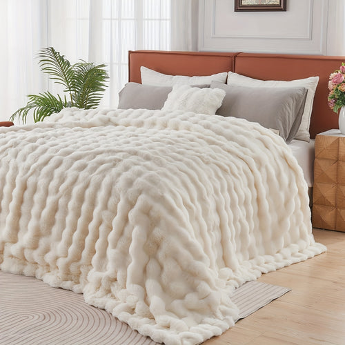1pc 700GSM French Style Faux Fur Blanket - Large Thick Plush Rabbit Fluff Bedspread, Cozy Fuzzy Shaggy Couch Sofa Bed Cover, Machine Washable Winter Warm Bedding for &, Multi-Color Options Suitable for Bed, Couch, Sofa,