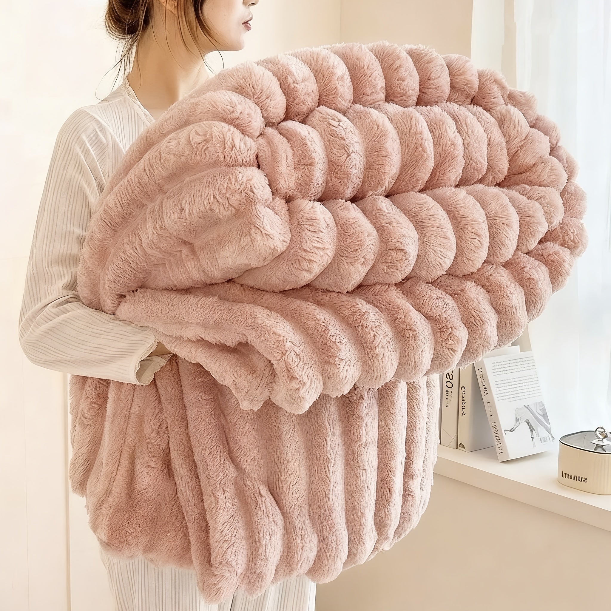 3D Ultra-Soft Double-Sided Flannel Blanket with Rabbit-Like Plush, Skin-Friendly And Warm for All Seasons, Suitable for Home, Office, Air-Conditioned Rooms And Camping, Cozy Touch, Ideal Festival Gift, 290/388/532pcs