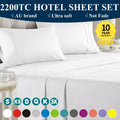 2200TC Luxury 3/ 4pcs Sheet Set-Hotel Quality Breathable Bedding Sheet Set, Fitted Sheet And Flat Sheet And 1/2 Pillowcases, 40cm Deep Pocket - Fits Single/ King Single/ Double/ Queen/ King/ Super King Bed, Multiple Colours