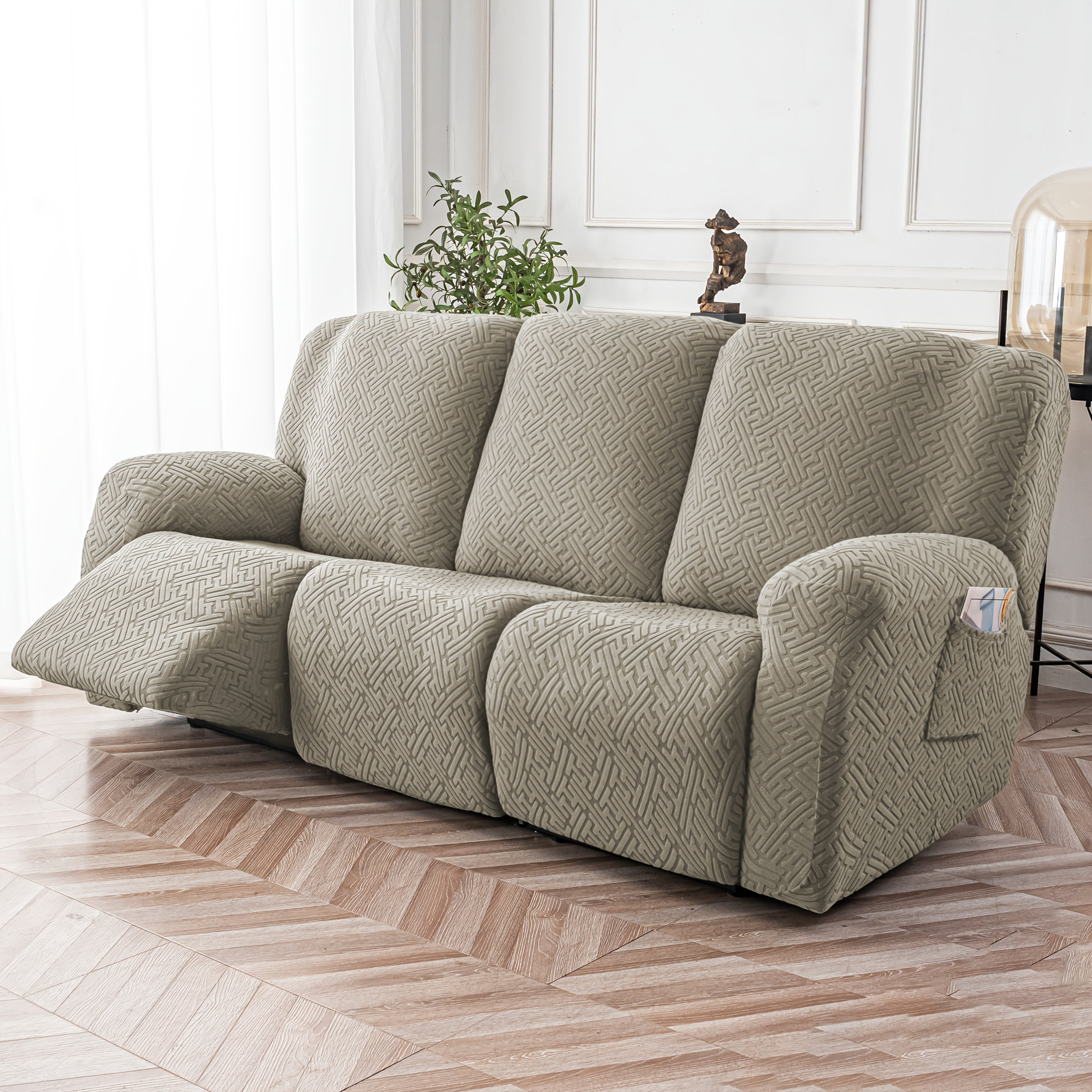 3SEATS Sofa Slipcovers Recliner Cover, Stretchable Elastic Armchair Slipcover, Washable Spandex Solid Color Sofa Couch Cover with Pocket for Living Room, Office, And Home Decor