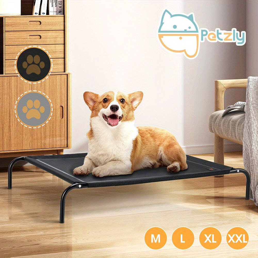 Cooling Elevated Dog Bed for Large Dogs | Portable Indoor & Outdoor Pet Hammock with Skid-Resistant Feet, Washable Breathable Mesh, Black/Grey, XXL/XL/L/M - SUN YEE