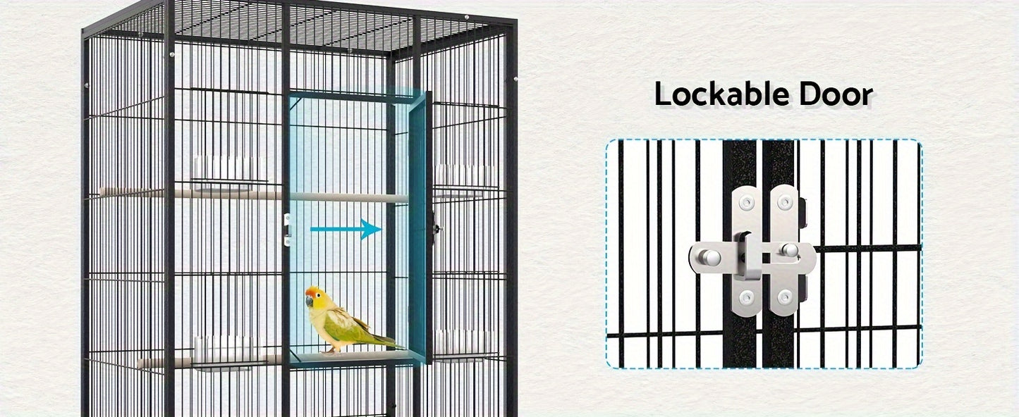 [Advwin Parrot Aviary] Advwin Bird Cage 53.15inch Large Parrot Aviary Pet Stand-alone Budgie Perch Wheels W/Brake