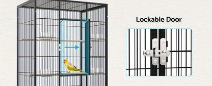 [Advwin Parrot Aviary] Advwin Bird Cage 53.15inch Large Parrot Aviary Pet Stand-alone Budgie Perch Wheels W/Brake
