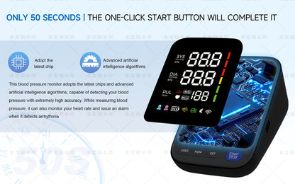 Puxzo Premium New Automatic Blood Pressure Monitor: Heart Rate Monitoring + Oversized Cuff, 120-Reading Memory, LED Large Screen with Tri-Colour Backlight Alerts, Dual-Power Portable Design. Blood Pressure And Heart Rate Monitor, Includes 4 Batteries