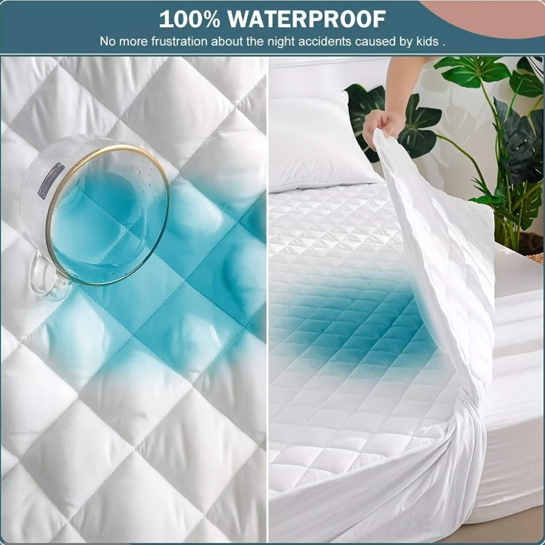 100% Waterproof Quilted Mattress Protector - Luxury Soft Comfort Waterproof Mattress Protector - Machine Washable, Breathable, Protection for Bedroom And Hotel
