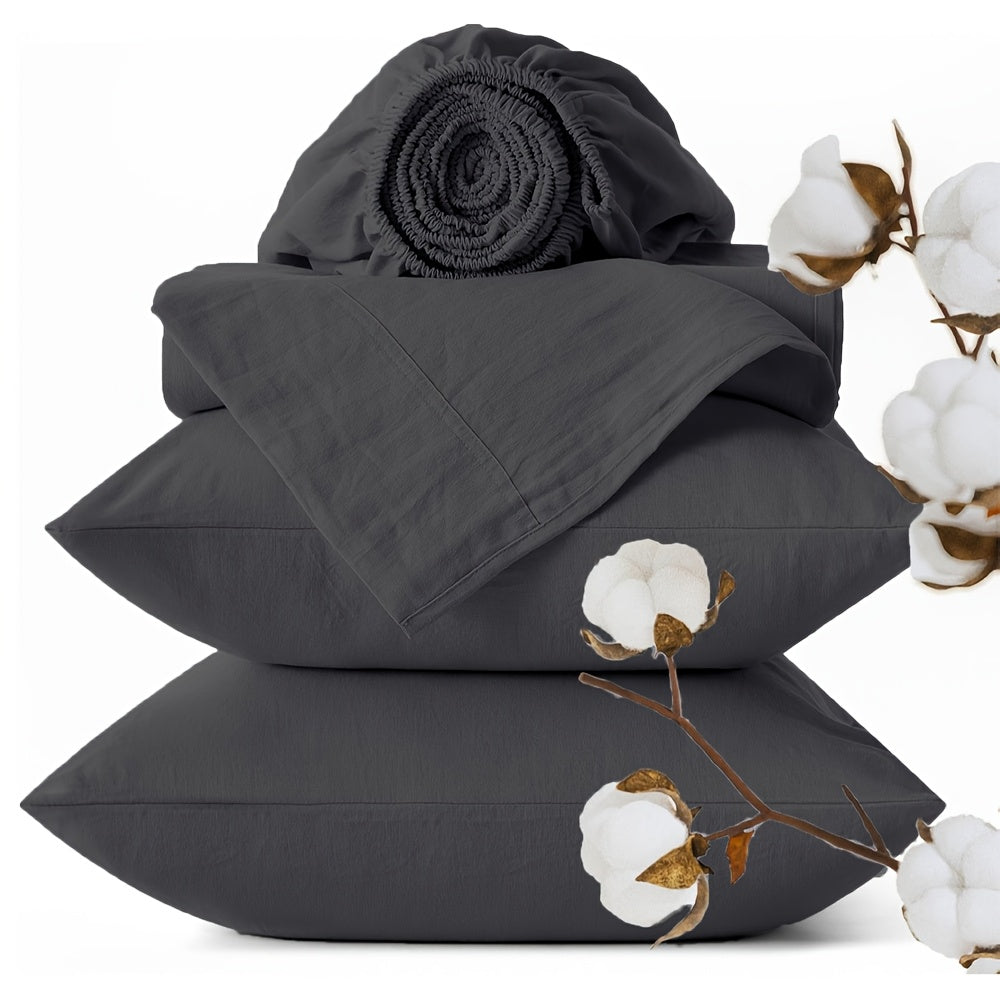 3/4pcs 100% Egyptian Cotton Sheet Set Gifts Solid Color Bedding, Extra Soft & Wrinkle-Free Sheets, 1/2 Pillowcases, 1 Flat Sheet, 1 Fitted Sheet with 16-Inch Deep Pocket,1800TC Luxury Comfort for Bedroom, Guest Room, Hotel, All-Season Use