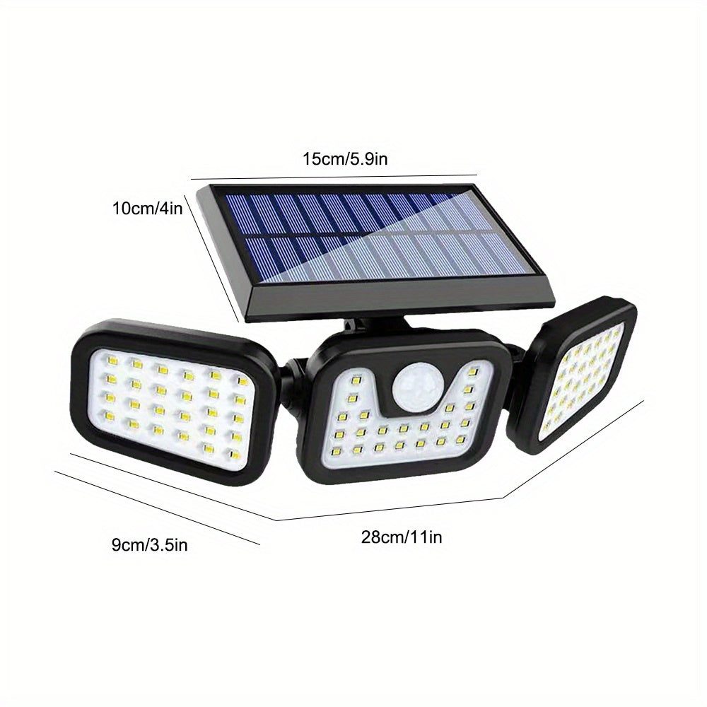 1/2/4pcs Solar Outdoor Lights, 74Leds 2000LM Motion Detector Outdoor Lights Solar Powered Lights, 3 Heads Security Flood Lights, 270° Wide Angle Wall Lights for Patio, Yard, And Walkway
