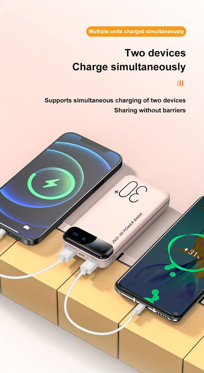 30000mAh Portable Power Bank with LED Screen, 1 USB-C/1 Mirco USB/2 USB Ports, Dual Input, Lightweight And Compact for All Mobile Phones - Travel, Outdoor Emergency Battery Pack, Perfect Gift, Outdoor Charging Station, Fashionable Device Design, Large Cap