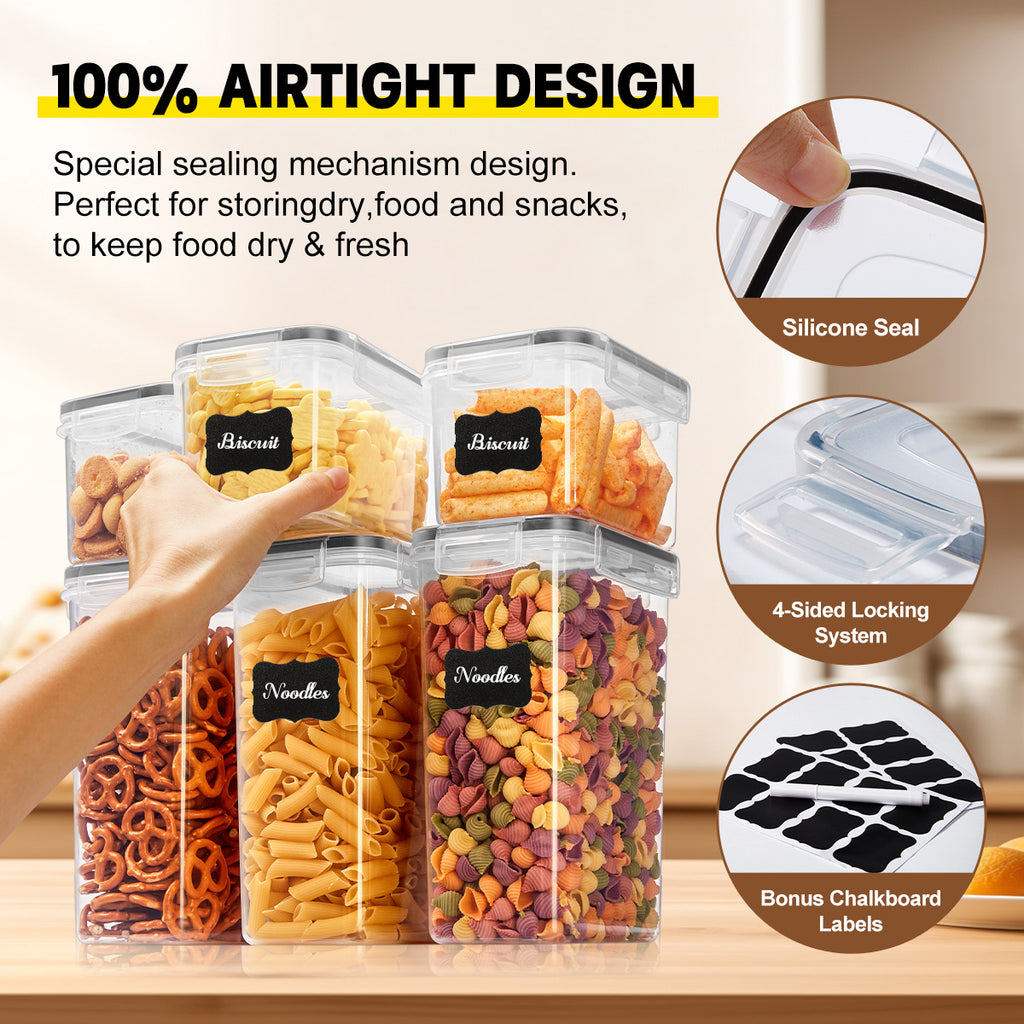6/12/14/30/48/72pcs (6/7/15/24/36lids+ 6/7/15/24/36jars)Sealed Food Storage Containers With LIDS - Perfect For Kitchen And Pantry Organization, Durable Plastic, Ideal For Grains, Rice, Pasta, Tea, Nuts And Coffee Beans