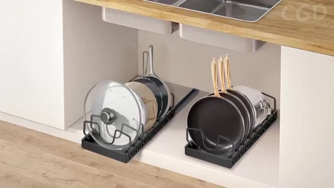 1/2pc Heavy-Duty Metal Pull-Out Cabinet Organizer with 8 Adjustable Shelves - Space-Saving Shelving Unit, Under-Sink/Under-Cabinet Storage System Suitable for Pots, Pans, Lids, Cookware & Baking Accessories - Adjustable Dividers