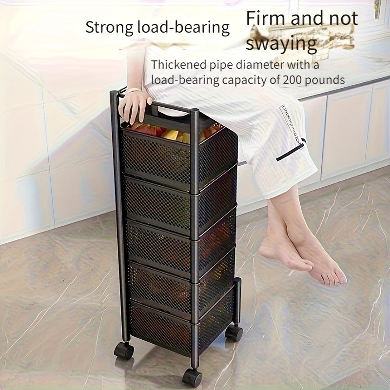Kitchen Organizers And Storage Multifunctional Floor-standing Trolley 1pc 5-Tier Rotating Kitchen Storage Rack Floor-Standing & Movable Multi-Layer Organizer for Snacks Fruits Vegetables Aussie Kitchen Organization Essential Festive Practical