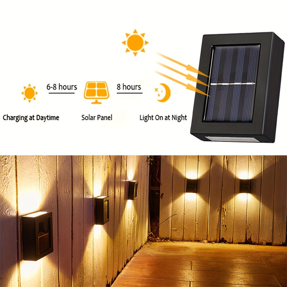 2/4/8/10pcs LED Solar Fence Lights Up And Down Wall Light Outdoor, Warm White/White And Solar Lights for Deck, Fence, Patio, Backyard