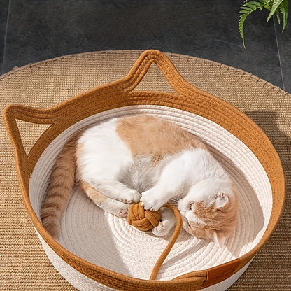 A Spacious Cat Bed Designed for Large Cats And Dogs Weighing Up to 15 Kg, Featuring Natural Fabric, a Scratching Board Base, And a Toy Ball. This Extra-Large Nest Is Suitable for All Seasons And Includes a Sleeping Pad.