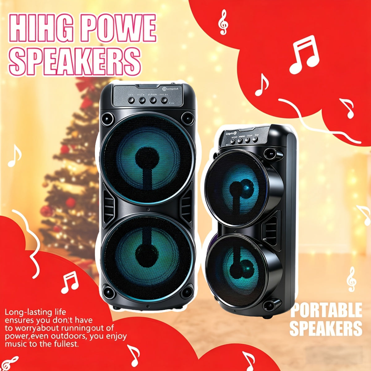 8000W Wireless Wireless Dual Speaker Stereo Sound System Portable Subwoofer with RGB Ambience Lighting, Excellent Sound Quality, Perfect for Home Parties/Birthday Celebrations/Outdoor Camping, for Home Entertainment, Trendy Audio, USB Port, Karaoke