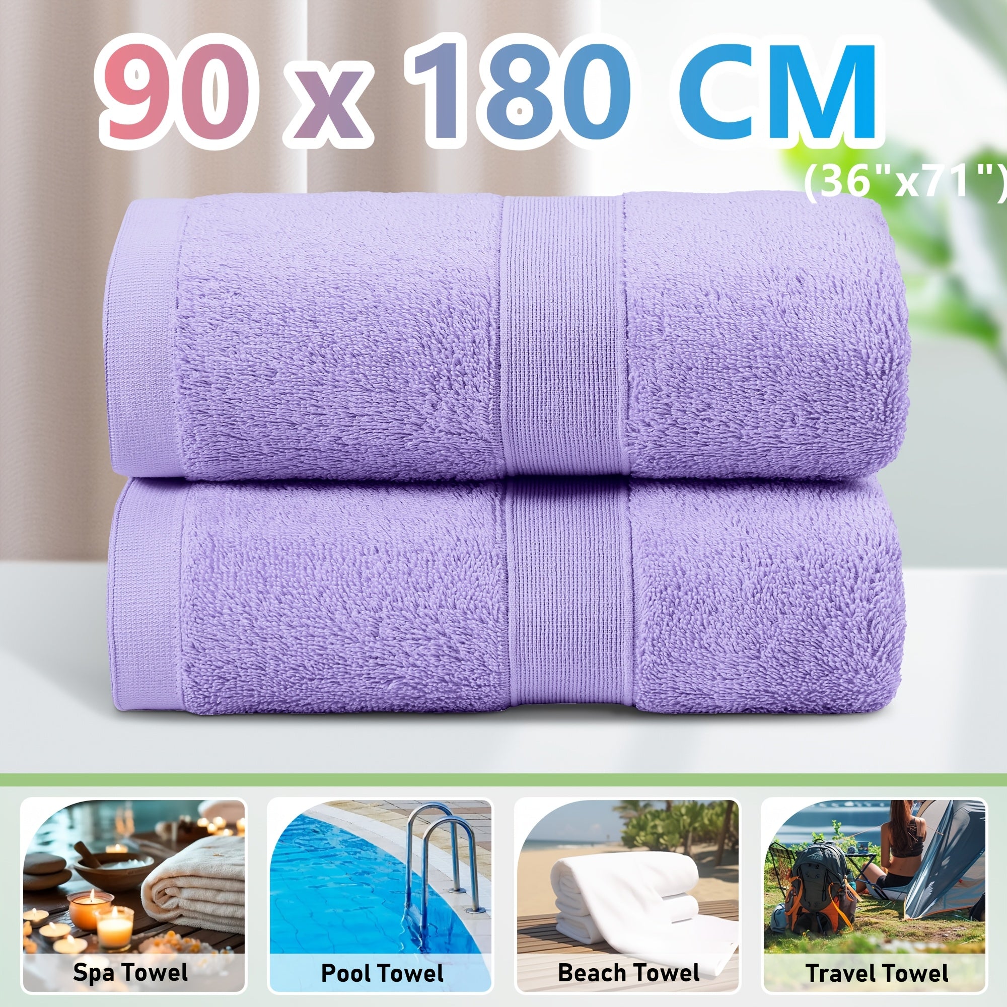 2pcs 100% Cotton Bath Sheet/Bath Towels Set - Extra Large 90x180cm - Premium 550GSM Quality, Ultra Soft, Skin Friendly And No Fading, No Shedding Bathroom Towels - Perfect for Family, Hotel, Spa, Beach, Gym,