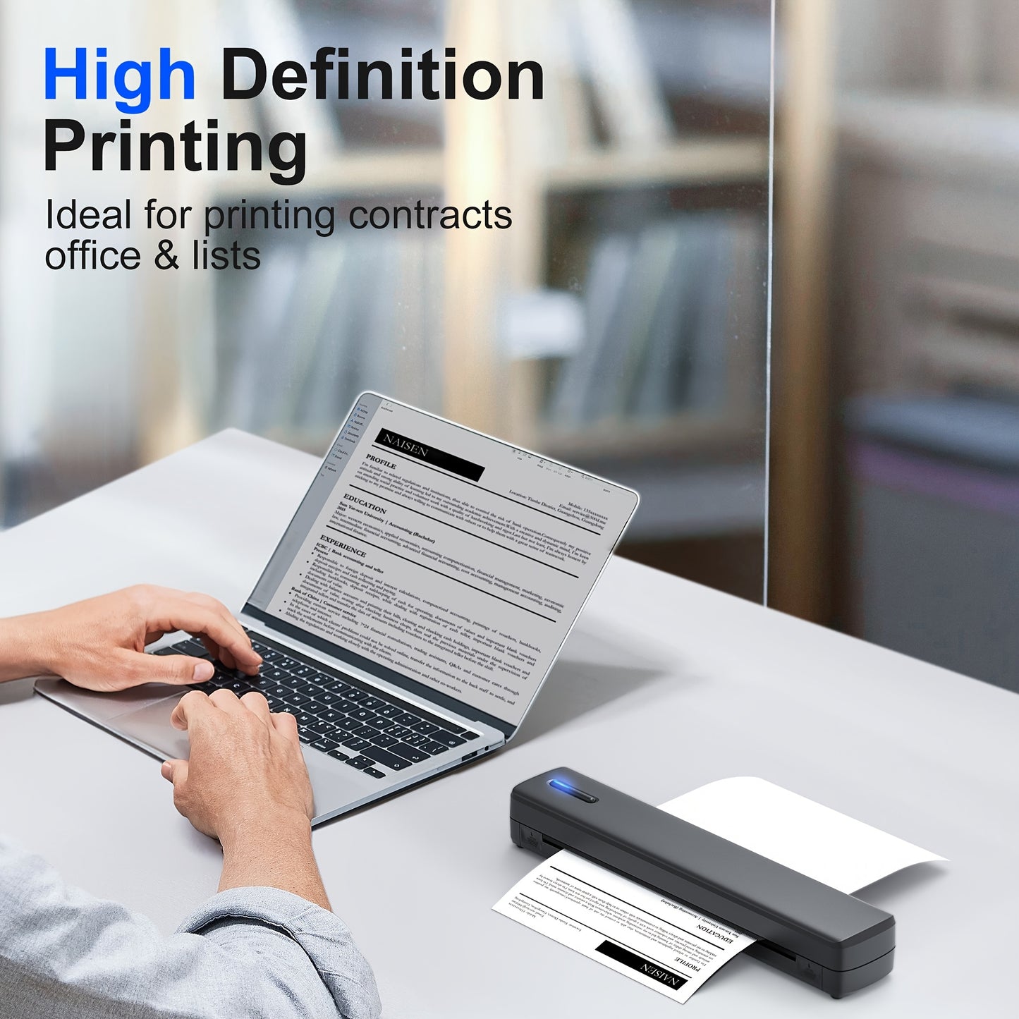 Portable Wireless Thermal Printer D810B | Supports 21.59cm x 27.94cm US Letter, Inkless, Compatible with iOS, Android, Laptop, for Office, Car, Home, Black - SWIFINT