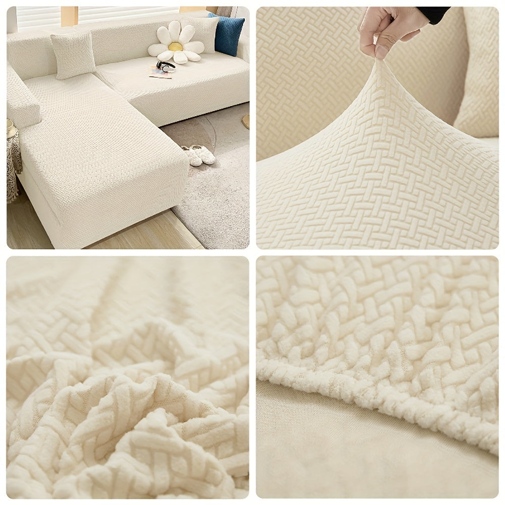 1pc Thick Elastic Jacquard Sofa Cover Solid Plain Slipcover Spandex Furniture Protector for Bedroom Office Living Room Home Decor - Easy to Clean, Pet-Friendly, And Durable