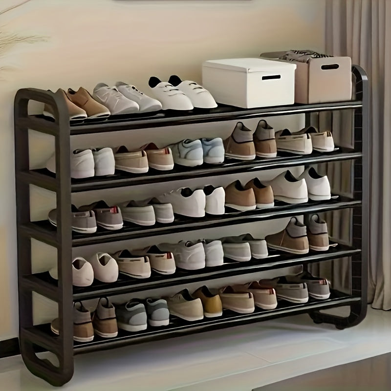 5/6-Tier Heavy-Duty Foldable Shoe Rack with Expandable Shelves & Non-Slip Base Suitable for Entryway, Dorm, Apartment - Space-Saving Stackable Shoe Cabinet with Floor/Wall Mountable, Easy Assembly, Plastic Frame & Shelves for Shoes, Standing Shelf