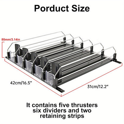 Bar Refrigerator Beverage Organizer with Dual-Level Dividers and Soda Can Dispenser - Space-Saving Design for Easy Access to Cans and Bottles, Beverage Storage|Modern Beverage Holder|Durable Plastic