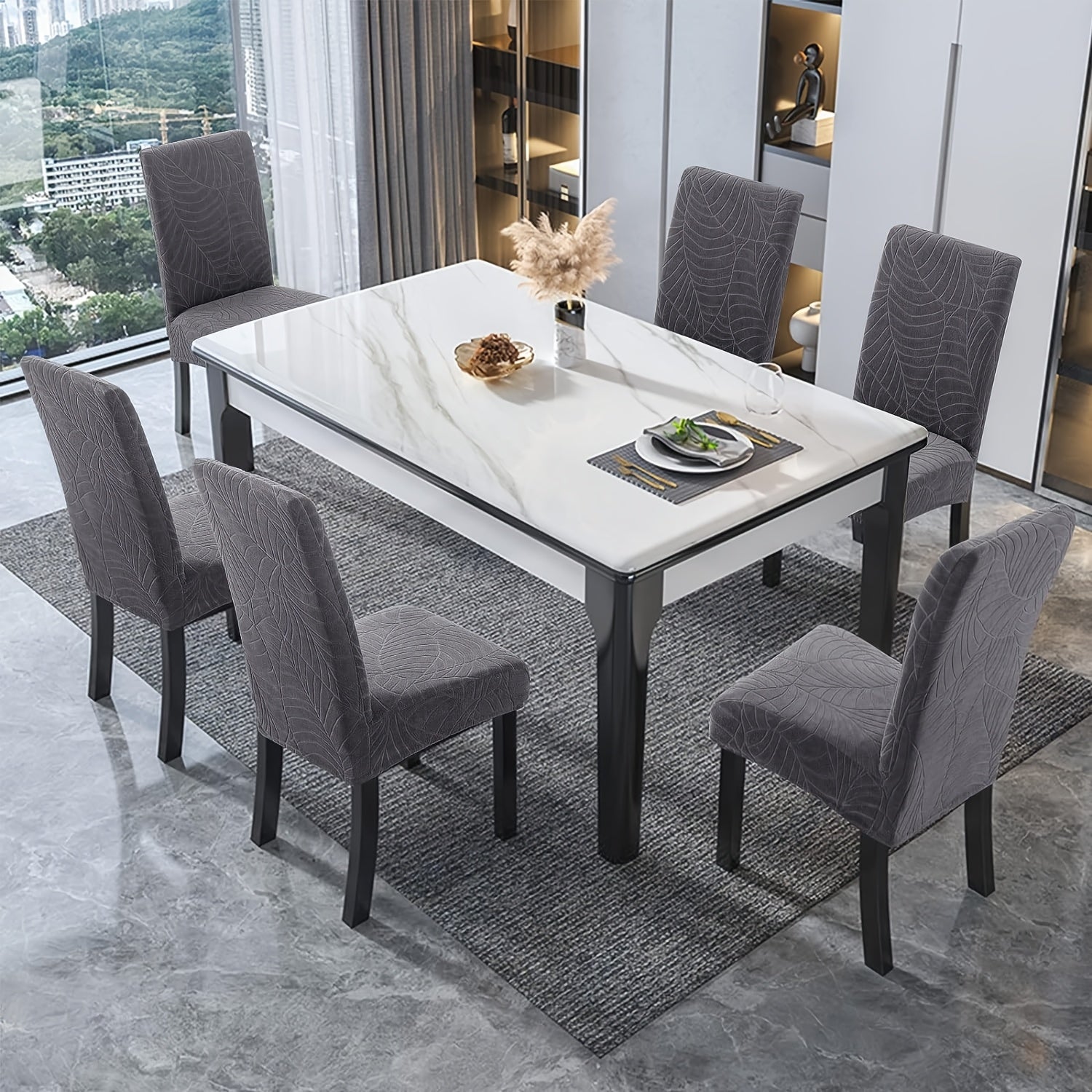 4/6pcs High Quality Chair Covers for Dining Room, Stretch Jacquard Dining Chair Slipcovers Removable Washable Chair Protector for Kitchen, Hotel, Restaurant