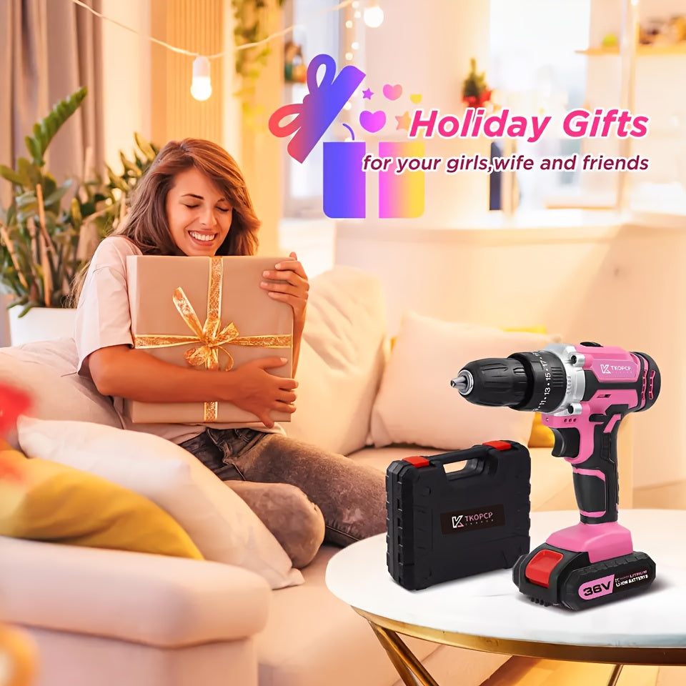 2025 New Wireless Drill Set, Impact Drill with 3/8-inch Keyless Chuck, Equipped with 25 Drill Bits, 25+1 Clutch Drill with Work Light, Maximum Torque Of 45Nm, 2 Variable Speeds, Equipped with 1/2 Lithium Batteries And Fast Charger