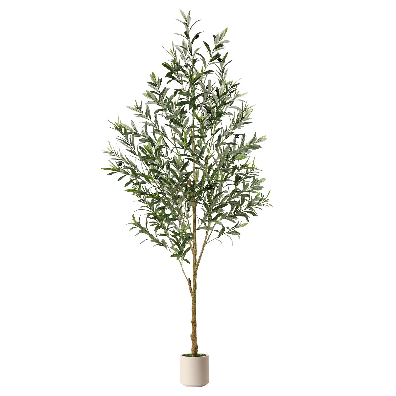 180Cm Artificial Olive Trees, Faux Silk Plant with Lively Artificial Trunk And Lifelike Fruits, Indoor Fake Potted Tree with White Planter for Modern Home Office Living Room Decor, 120/150/180/210/240Cm