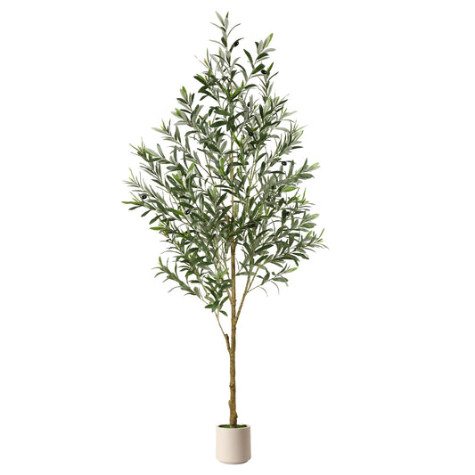 180Cm Artificial Olive Trees, Faux Silk Plant with Lively Artificial Trunk And Lifelike Fruits, Indoor Fake Potted Tree with White Planter for Modern Home Office Living Room Decor, 120/150/180/210/240Cm