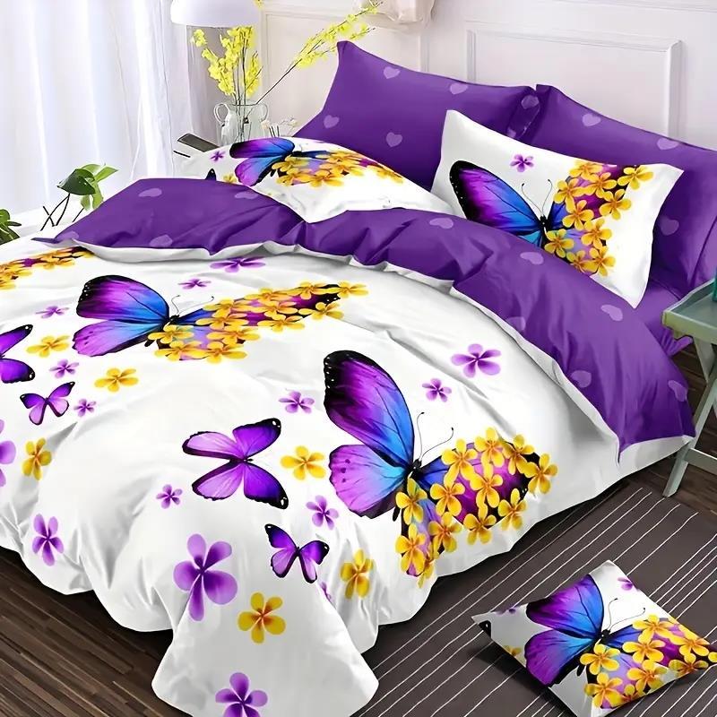 AU Standard Size All Sizes Bed Quilt/Duvet/Doona Cover Set-Purple Papillon