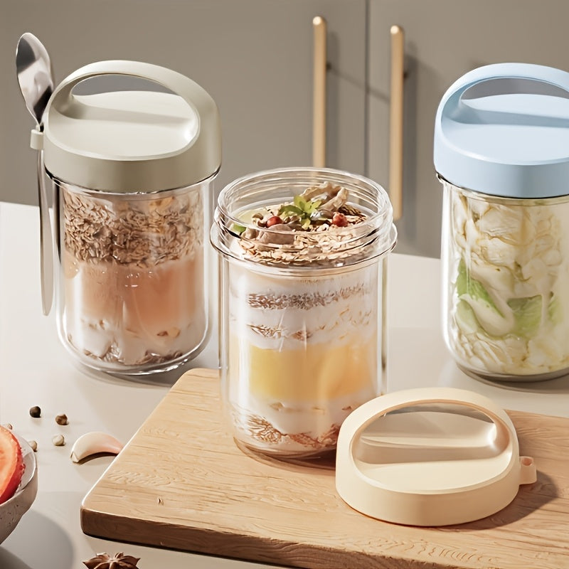 2Pack Overnight Oats Containers with Lids and Handle, 410ml Airtight Oatmeal Container, Mason Jars with Lid for Cereal, Milk, Fruit, Yogurt, On The Go Container, Salad Jars, Glass Jars
