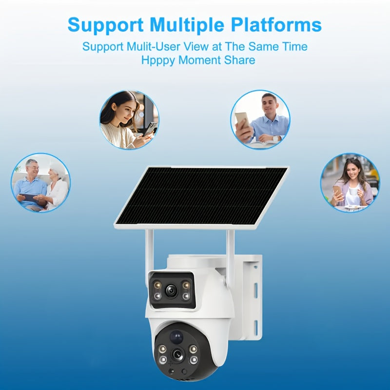 8MP Dual Lens Solar Security Camera Wireless Outdoor, 360° PTZ View Battery Outdoor Cameras for Home Security, Color Night Vision with Spotlight, 2-Way Audio, PIR Human Motion Alarm, SD Card/Cloud, IP65