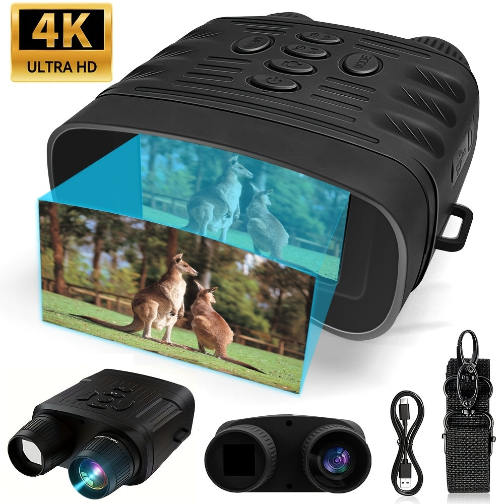 36MP 4K Night Vision Goggles Binoculars, with Infrared, 7.62 cm HD Large Screen, 10X Magnification, Infrared Digital Night Vision Camera for 100% Darkness Viewing, Hunting Use, Farm Surveillance, Wildlife Observation, Tactical Binoculars for Adults