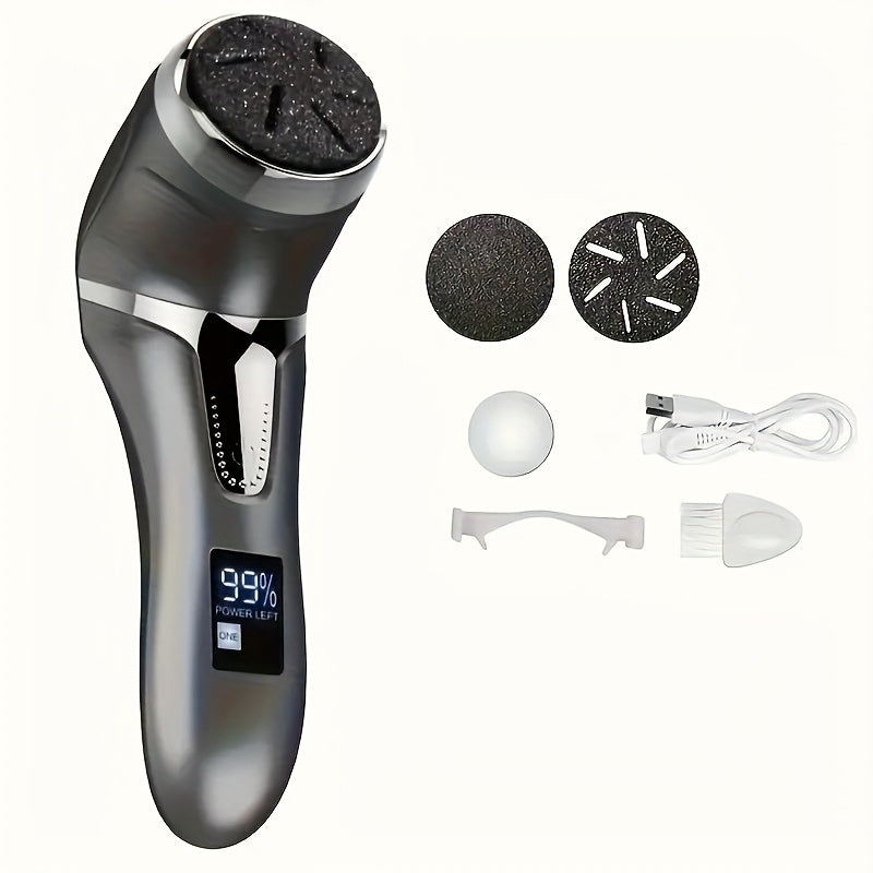 Rechargeable Electric Callus Remover With Built-in Dander Vacuum Cleaner - Professional Foot Care Kit, With LCD Display, 2 Speeds, Multiple Heads For Dead Skin Removal, Durable Plastic