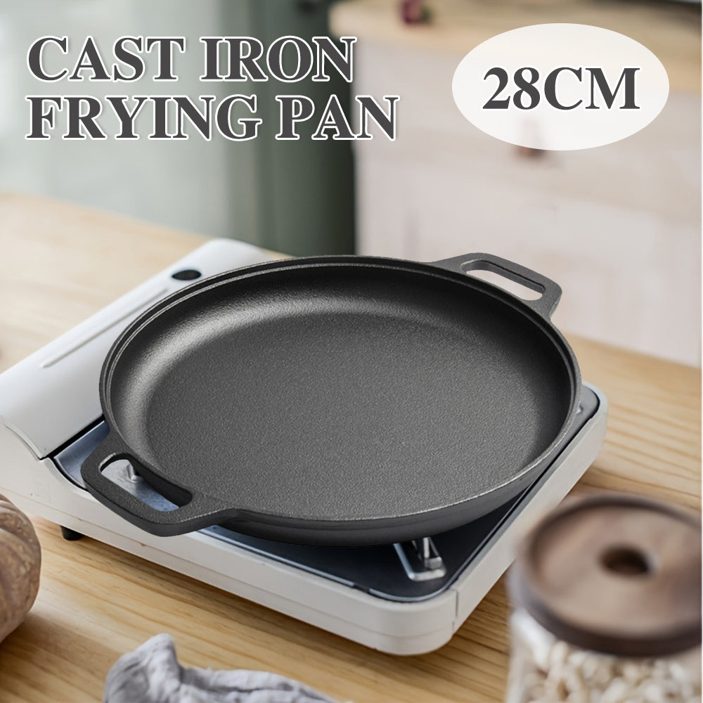 Multi-Function Cast Iron Griddle Skillet - Non-Stick Pan For Pizza, BBQ, Pancakes - Compatible with All Stovetops, Double-Handled Flat Skillet Ideal for Home Kitchen and Outdoor Cooking