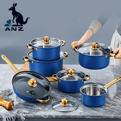 6 Pots And 6 Lids Multifunctional Stainless Steel Kitchen Stew Pot Set in Red And Blue, Suitable for Steaming, Frying, Camping And Traveling, Small Cookware, Cookware Set, Modern Kitchenware, Durable Cookware, Multi-Purpose Cookware, Home Chef, Camping Es