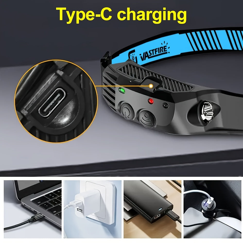 3pcs Outdoor Sensing LED Headlights, USB Rechargeable COB Headlights, Suitable for Outdoor Hunting, Nighttime Cycling, Nighttime Fishing, Camping, Exploration, Daily Activities And Other Outdoor Scenarios