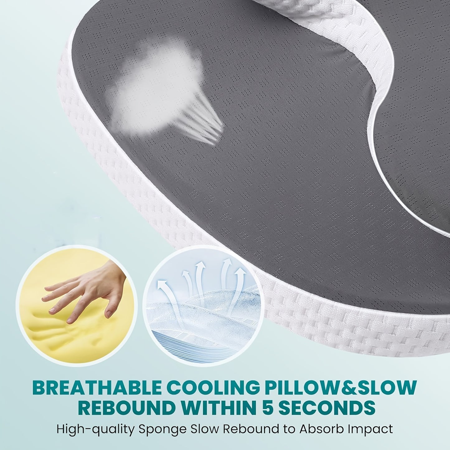 Cervical Neck And Shoulder Pillow, Odorless with Cooling Silk Cover, Ergonomic Design, Orthopedic Neck Support for All Sleeping Positions And Users, Gray
