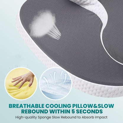 Cervical Neck And Shoulder Pillow, Odorless with Cooling Silk Cover, Ergonomic Design, Orthopedic Neck Support for All Sleeping Positions And Users, Gray