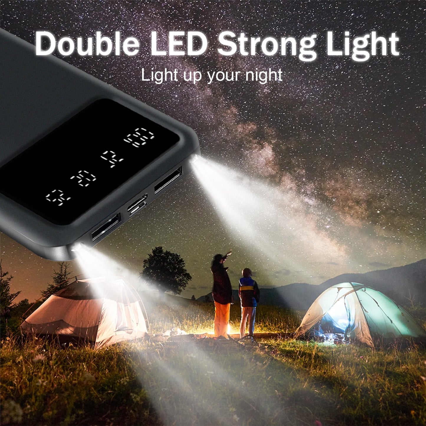 20000mAh Large Capacity Portable Power Bank, Suitable for Charging Android Electronics/ Mobile Phone Devices, Equipped with LED Display/ Dual Output Ports, Portable Emergency Power Supply Device for Outdoor Travel- White/ Black