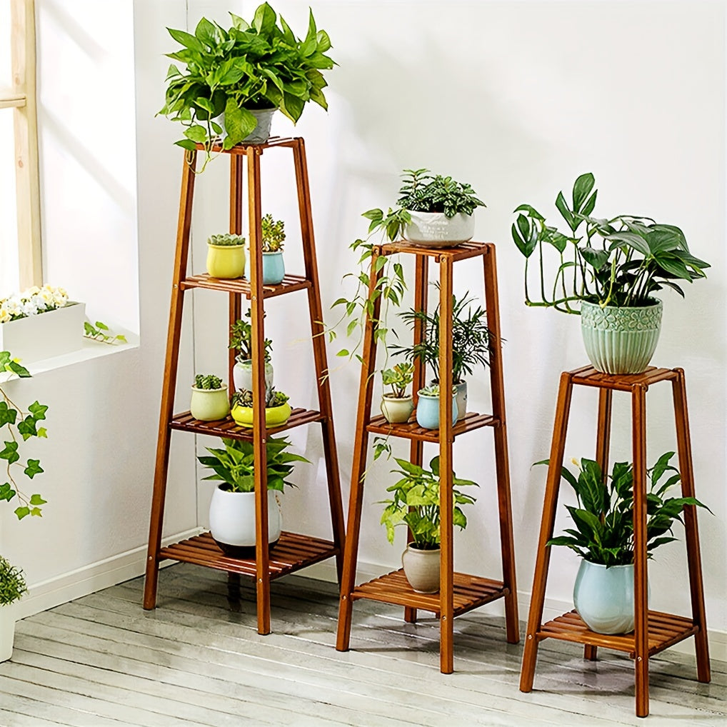 Classic Bamboo Tall Plant Display Stand for Garden And Patio, Perfect for Holding Flower Pots And Providing Storage Space Indoors Or on The Balcony