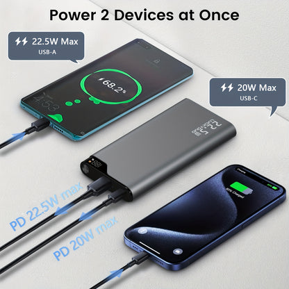 Slim Power Bank Portable Charger, 10000mAh Portable Charger, 22.5W Fast Charging USB C In &Out/USB-A Out with 3A High-Speed Charge External Battery Pack, Compact Charger Compatible for iPhone/Samsung/Google/Huawei