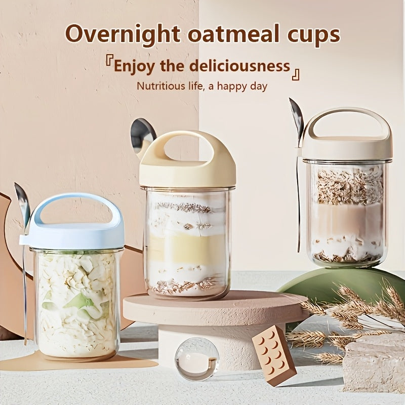 2Pack Overnight Oats Containers with Lids and Handle, 410ml Airtight Oatmeal Container, Mason Jars with Lid for Cereal, Milk, Fruit, Yogurt, On The Go Container, Salad Jars, Glass Jars