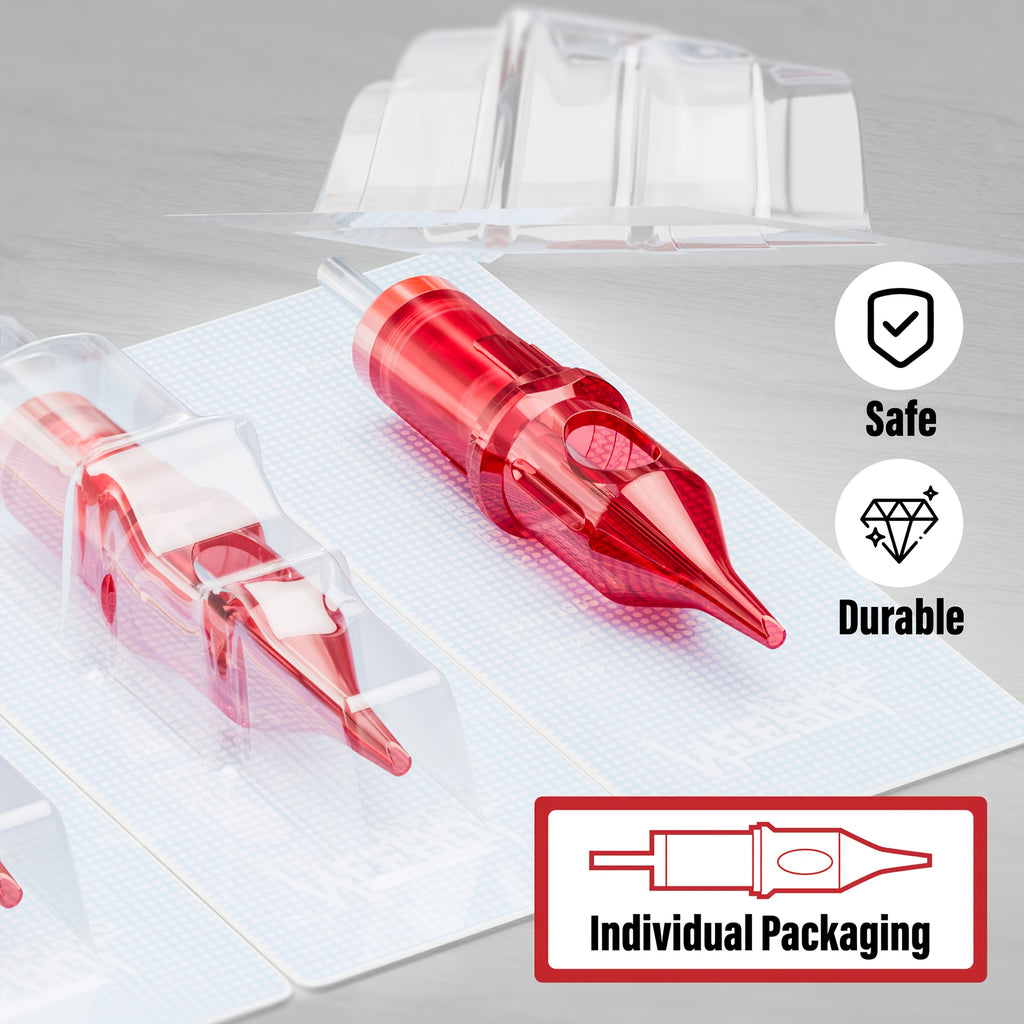 A Set of 50 Assorted Neebol Tattoo Cartridge Needles in Various Sizes, Including Round Liners And Shaders, Suitable for Tattoo Supplies And Equipment, Perfect for a Tattoo Gun Machine Kit Or As a Body Art Gift