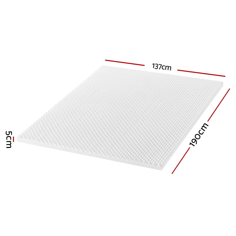 Giselle 5cm Mattress Topper, Bed Egg Crate Foam Mattresses Toppers Protector Cool Cover Sleeping Mat Home Bedroom, White All Size