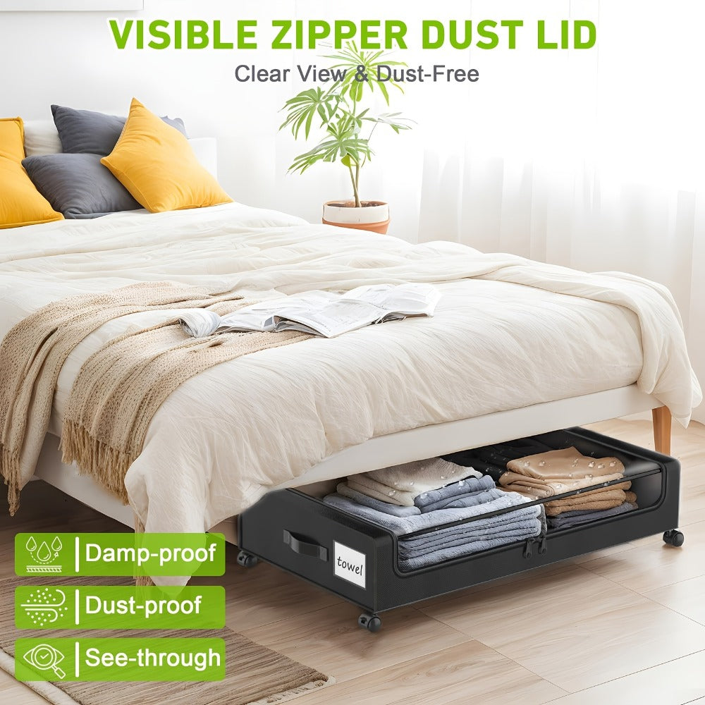 2-Pack Metal Rolling Under-Bed Storage Box - clothes, shoes and – alternate design view